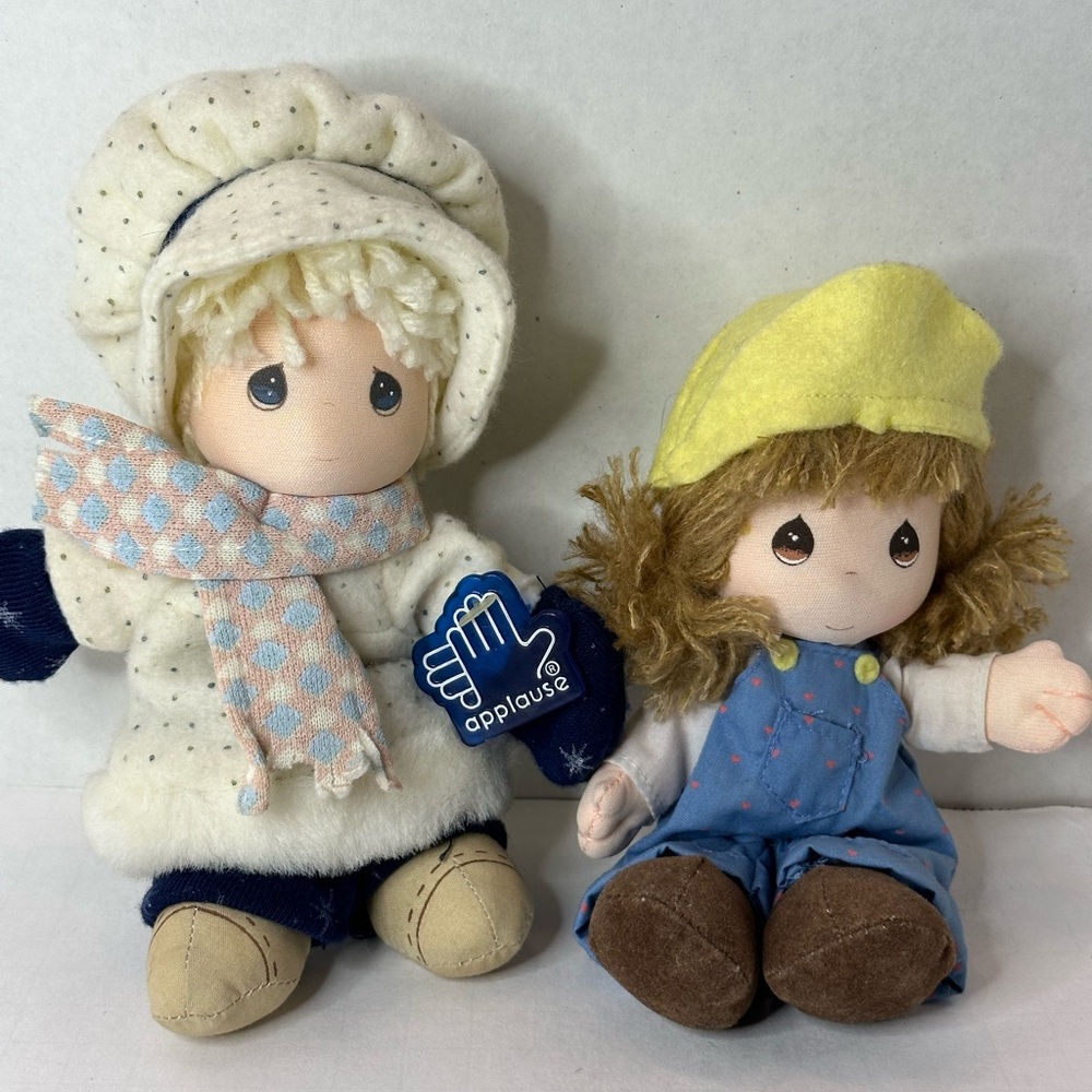 Vintage Precious Moments 7 inch lot of 2 Dolls Blond Brown Hair Applause 1990s